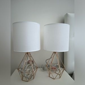 2 Gold Modern Hollow Out Base Bedroom Small Table Lamp